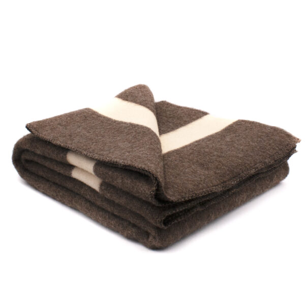 Woollen blanket Rainbow brown white strip Alenika