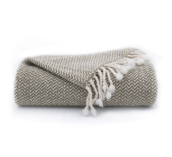 Merino wool Throw Khaki ZigZag - Image 2